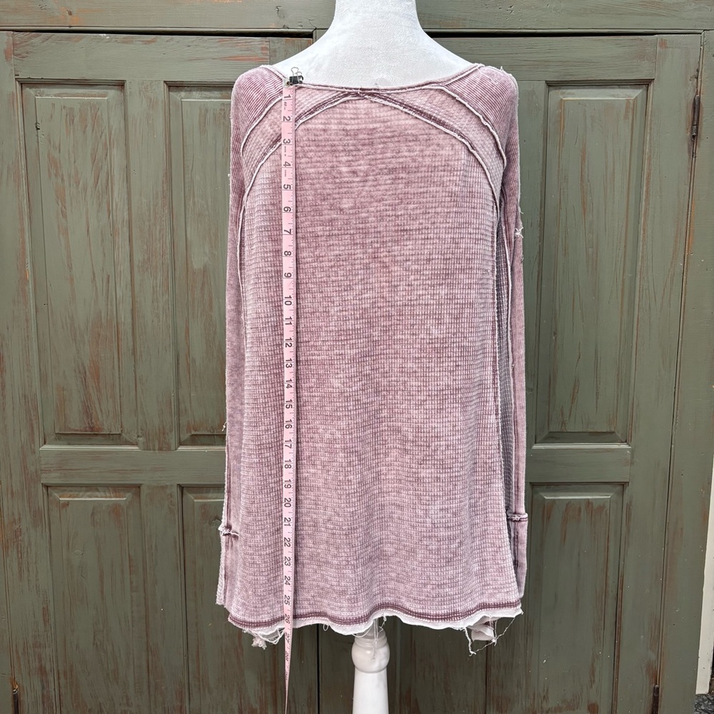 Free People Long Sleeve Shirt Distressed Burgundy V-Neck XS - Picture 6 of 10